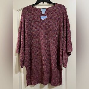 NWT Liz & Me Women’s Knit Patchwork Ribbed V-Neck Sweater 2X 24/26 GORGEOUS